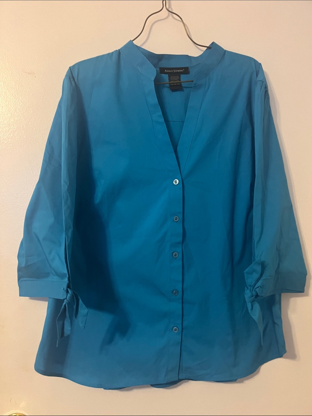 Ashley Stewart Teal Blue Button-Front Blouse Size 18